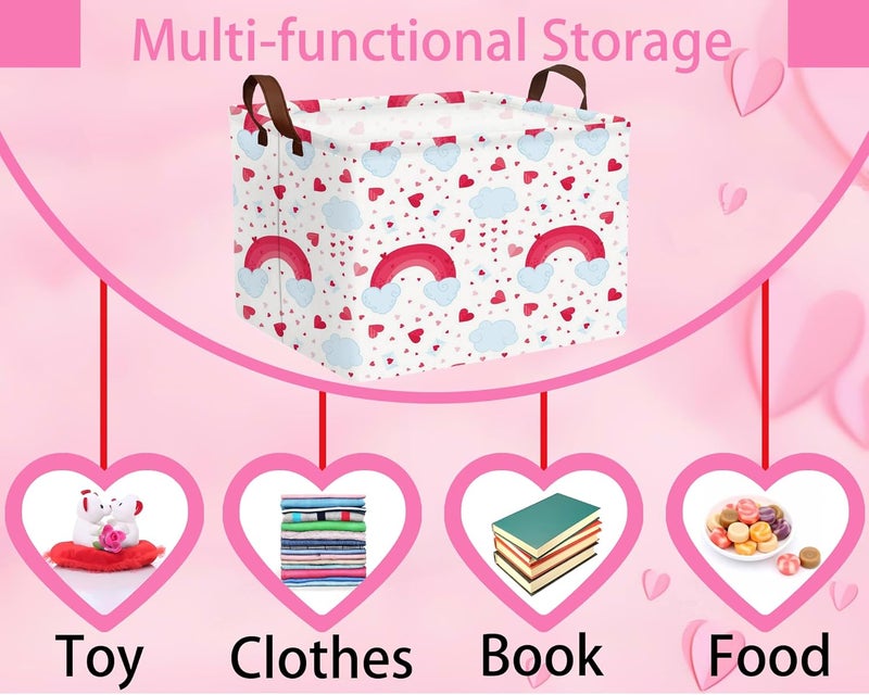 BOOHIT Valentines Day Basket Large Foldable Heart Shaped Storage Box for Gifts Kids Empty Storage Bins Rectangular Toy Organizer Decor (Rainbow Love) - Image 4